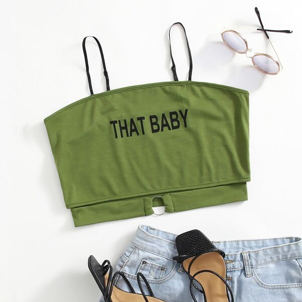 

Plus Letter Graphic O-ring Cami Top, Green