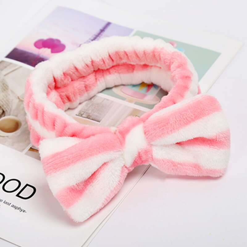 

Striped Bow Bath Headband, Pink