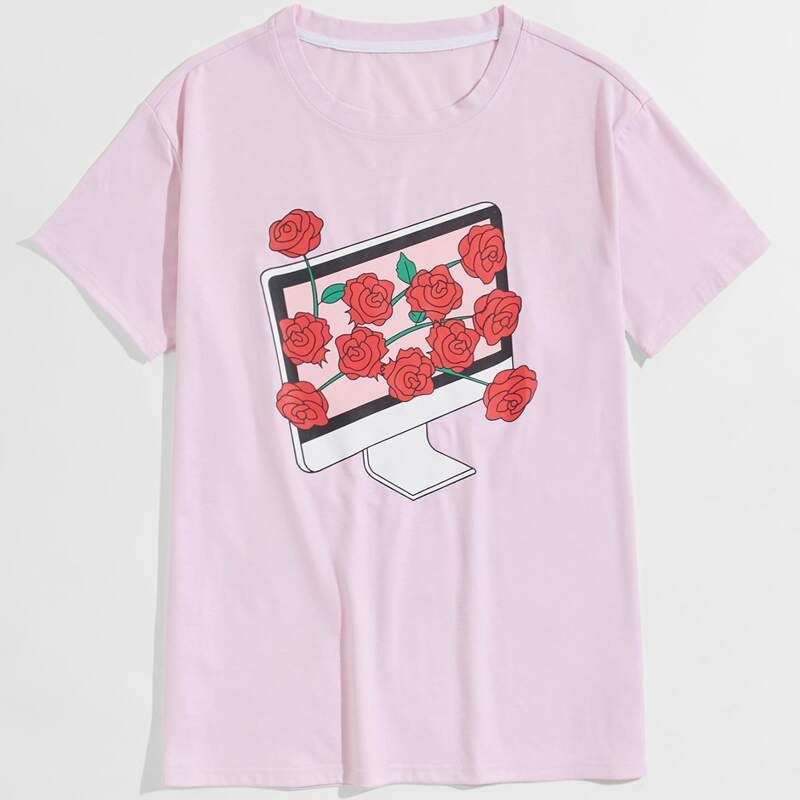 

Guys Rose Graphic Tee, Baby pink