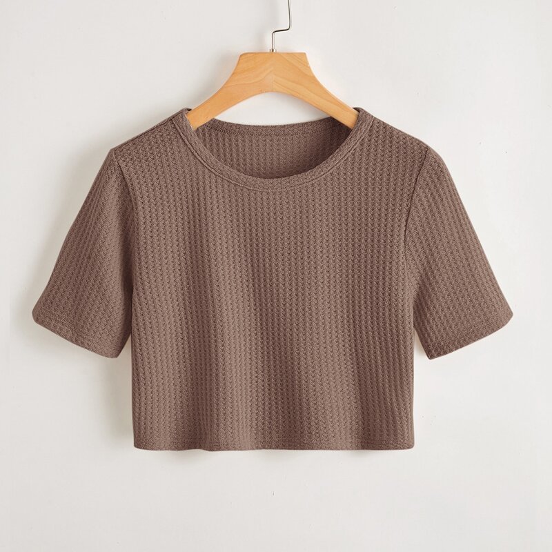 

Solid Crop Waffle Tee, Mocha brown
