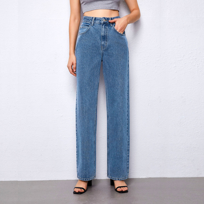 

Vintage High-Waist Denim Straight Jeans, Medium wash