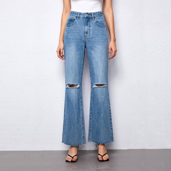 

High-Waisted Vintage Denim Flare Jeans, Light wash