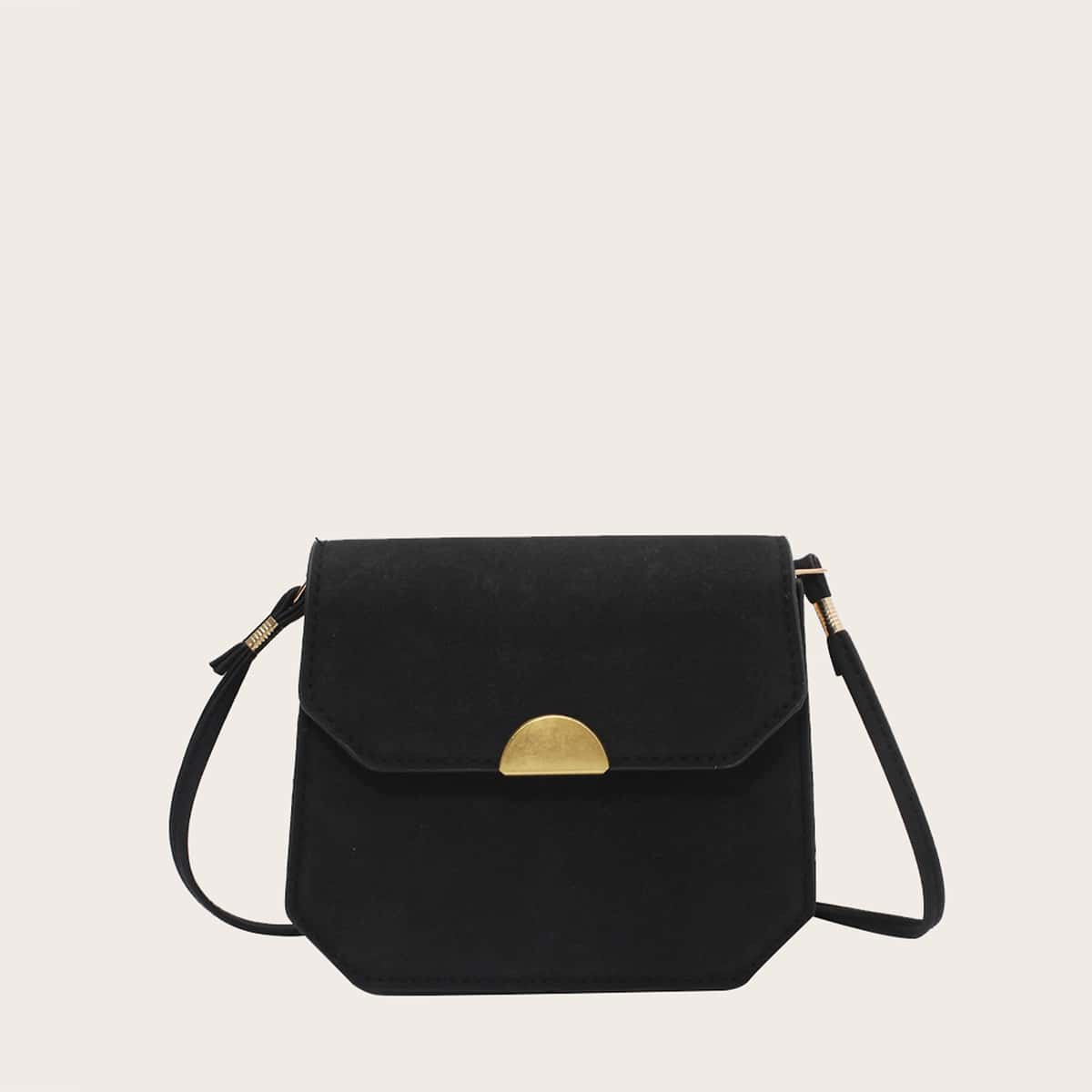 

Solid Flap Crossbody Bag, Black