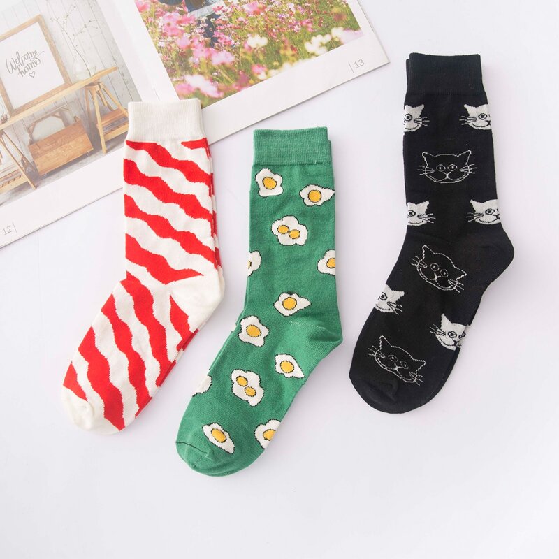 

3pairs Cartoon Crew Socks, Multicolor