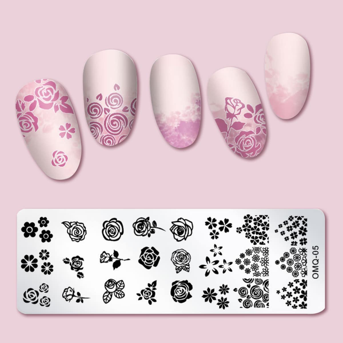 

1pc Floral Nail Stamping Plate, Silver