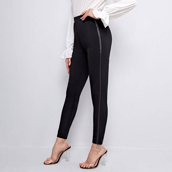 

PU Leather Tape Side Leggings, Black