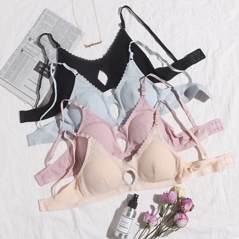 

4pack Rib Lace Trim Bra Set, Multicolor