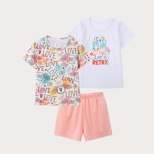 

Toddler Girls 3 Pack Letter Graphic Tee With Shorts, Multicolor