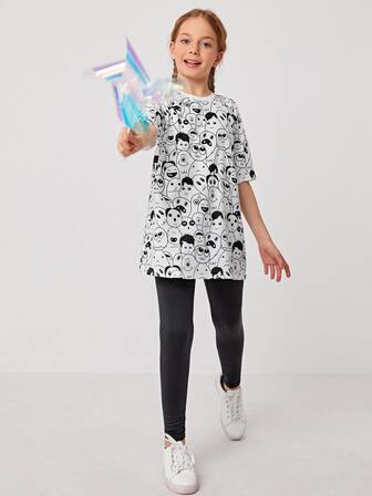 طقم تيشيرت بجرافيك كرتون وليغنز بنات