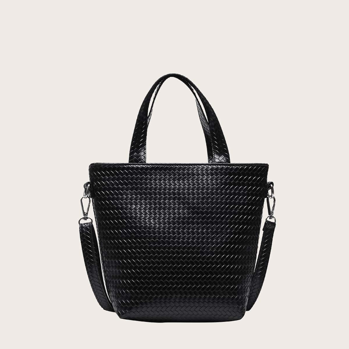 

Solid Braided Tote Bag, Black