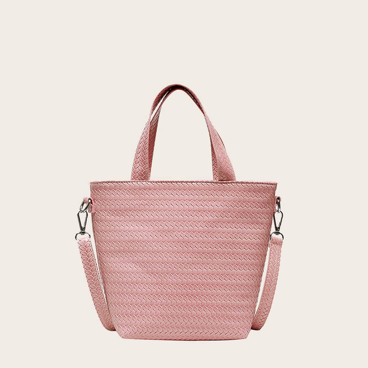

Solid Braided Tote Bag, Pink