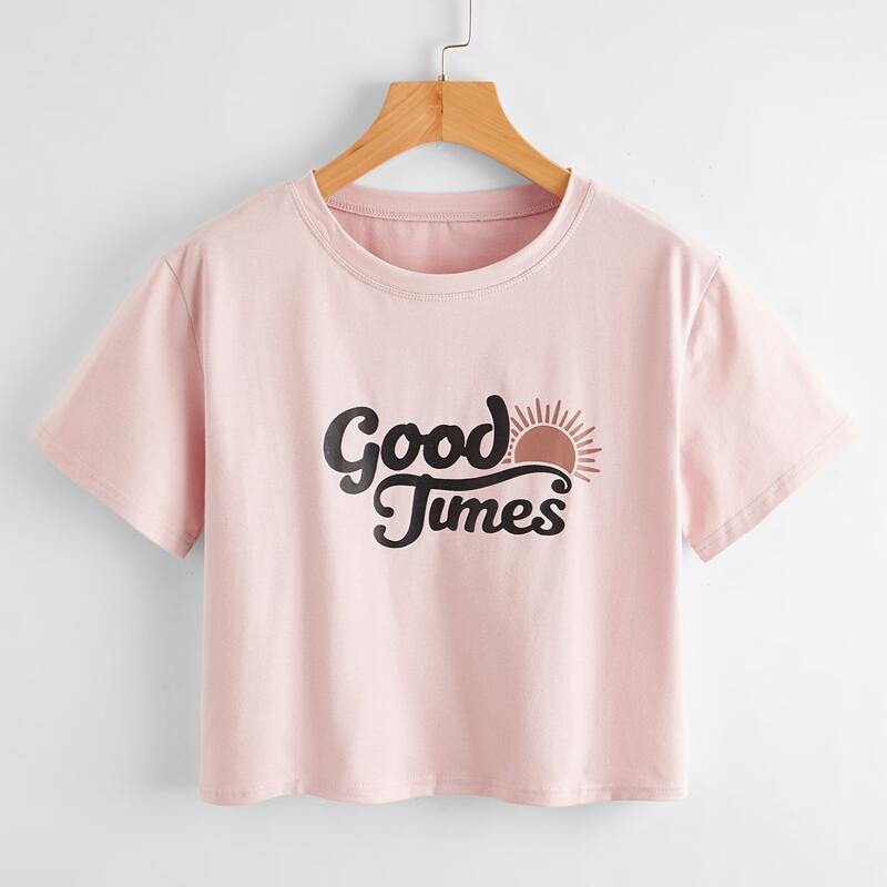 

Letter Graphic Crop Tee, Baby pink