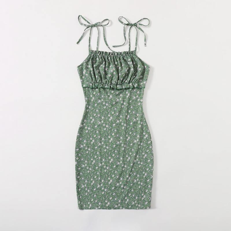 

Ruched Bust Ditsy Floral Cami Dress, Green