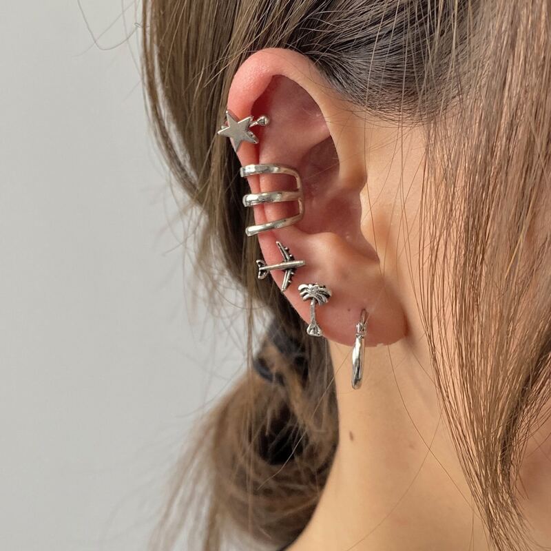 

6pcs Star Earring Set, Silver