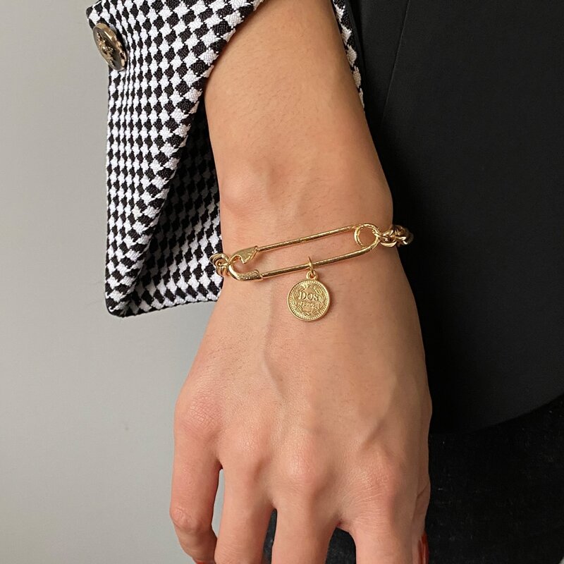 

Coin Charm Chain Bracelet, Gold