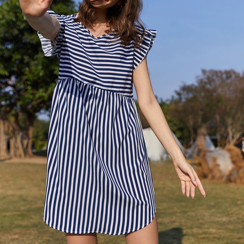 

Striped Smock Dress, Blue and white