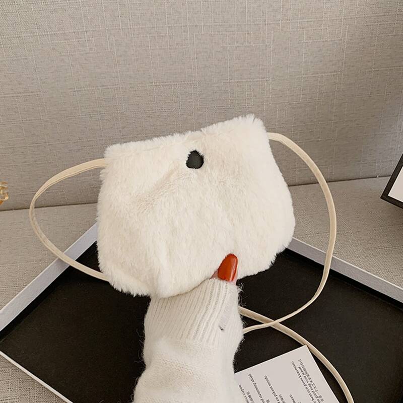 

Solid Fluffy Crossbody Bag, White