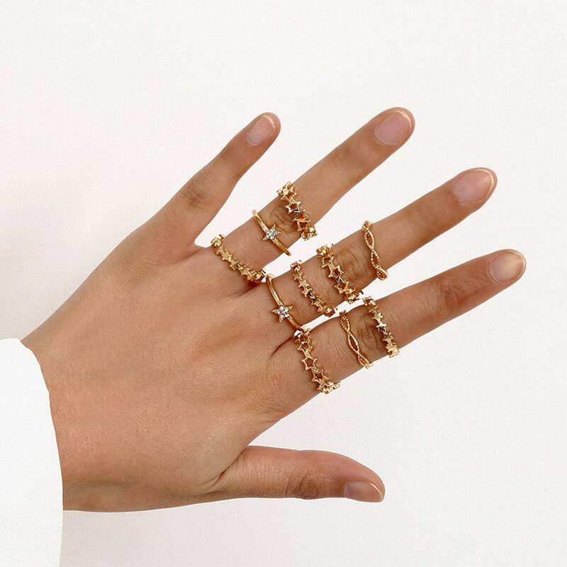 

10pcs Star Design Ring Set, Gold