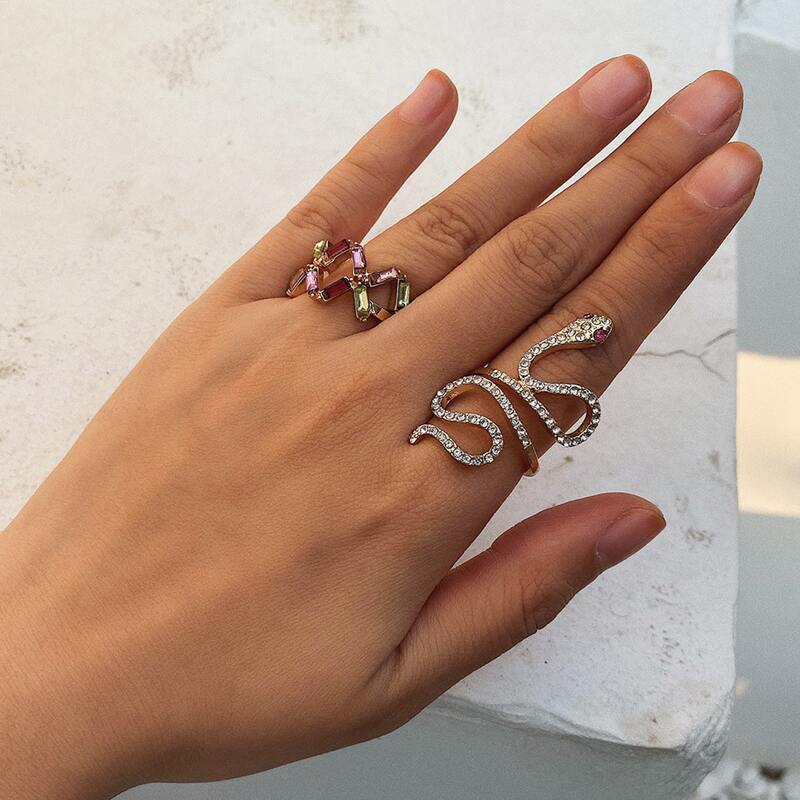 

3pcs Rhinestone Snake Ring, Gold