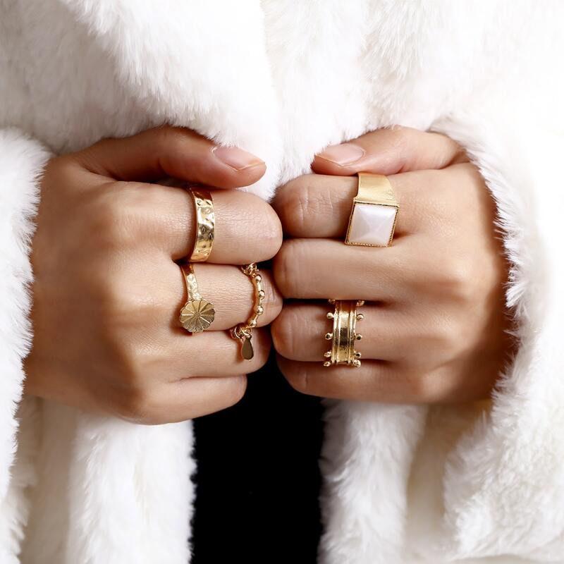 

5pcs Tassel Ring Set, Gold