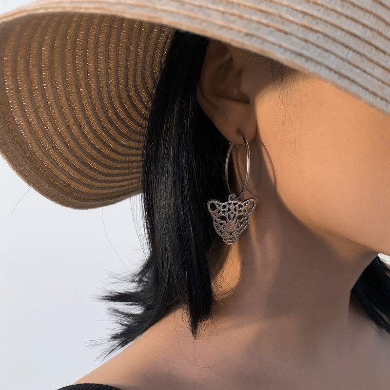 

Leopard Charm Hoop Earrings, Silver