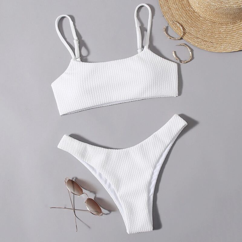 

Rib High Cut Bikini Swimsuit, White
