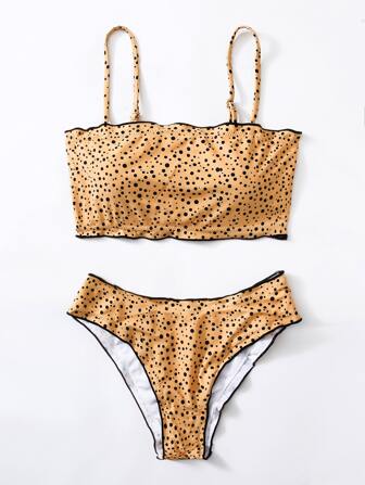 Bikini con bordo di lattuga con stampa dei dalmata