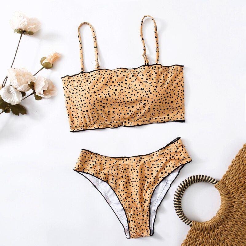 

Dalmatian Lettuce Trim Bikini Swimsuit, Yellow