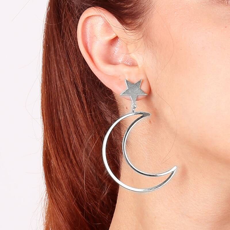 

Moon & Star Drop Earrings, Silver