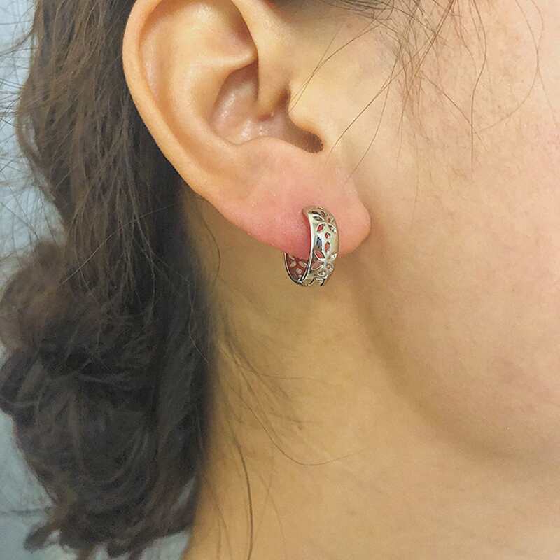 

Hollow Huggie Earrings, Silver