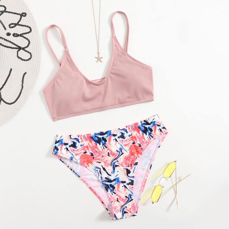 

Rib Tie Dye Bikini Swimsuit, Multicolor
