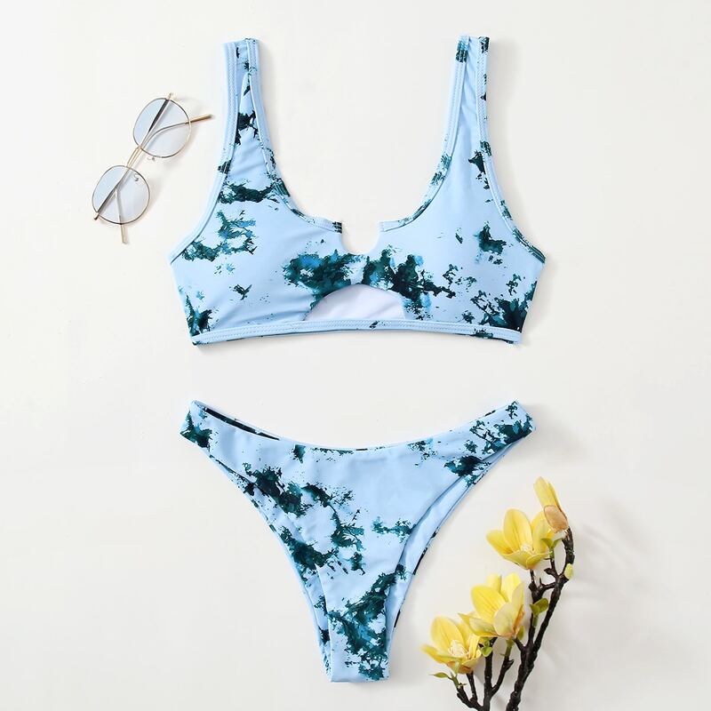 

Tie Dye High Cut Bikini Swimsuit, Baby blue