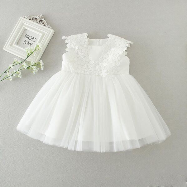 

Baby Girl Contrast Guipure Lace Tutu Dress, White