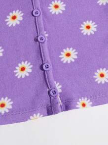 Soleia 紐扣花卉短版T恤 - 紫色 - 查看 4