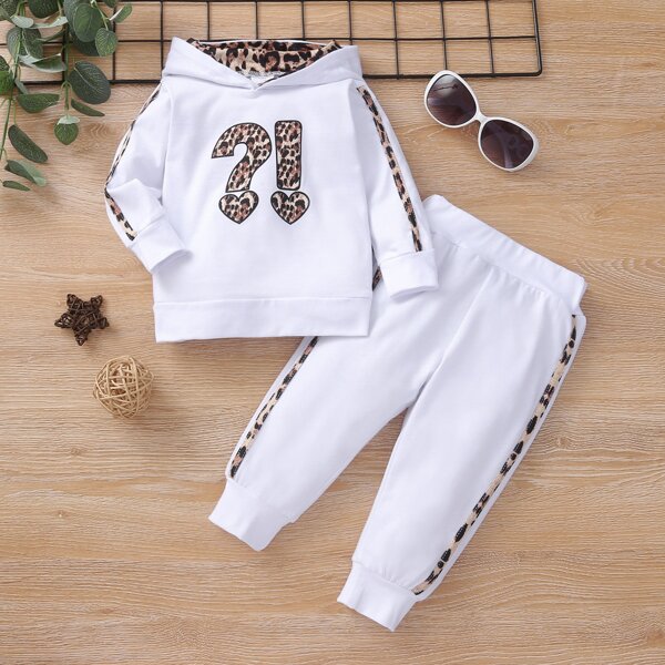 

Baby Girl Leopard Print Hoodie With Sweatpants, White