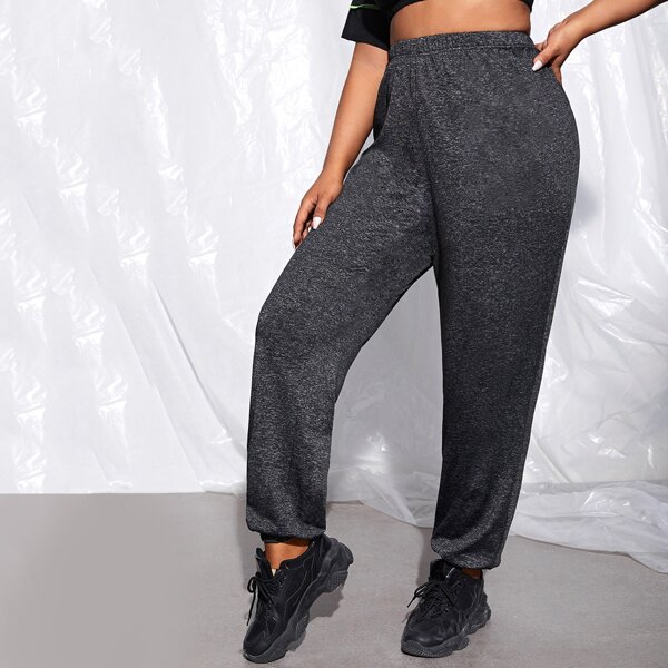 

Plus Solid Elastic Waist Sweatpants, Dark grey