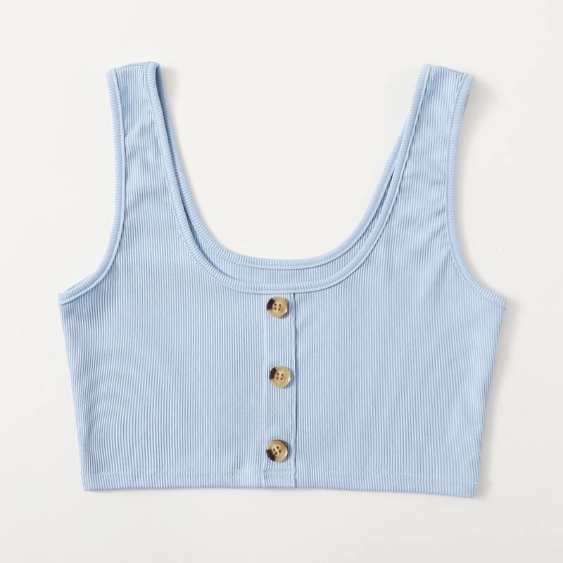 

Button Front Crop Tank Top, Baby blue