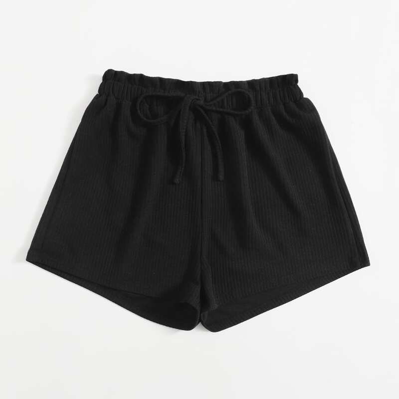 

Solid Drawstring Shorts, Black