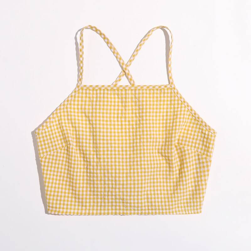 

Gingham Plaid Lace-up Crop Cami, Yellow
