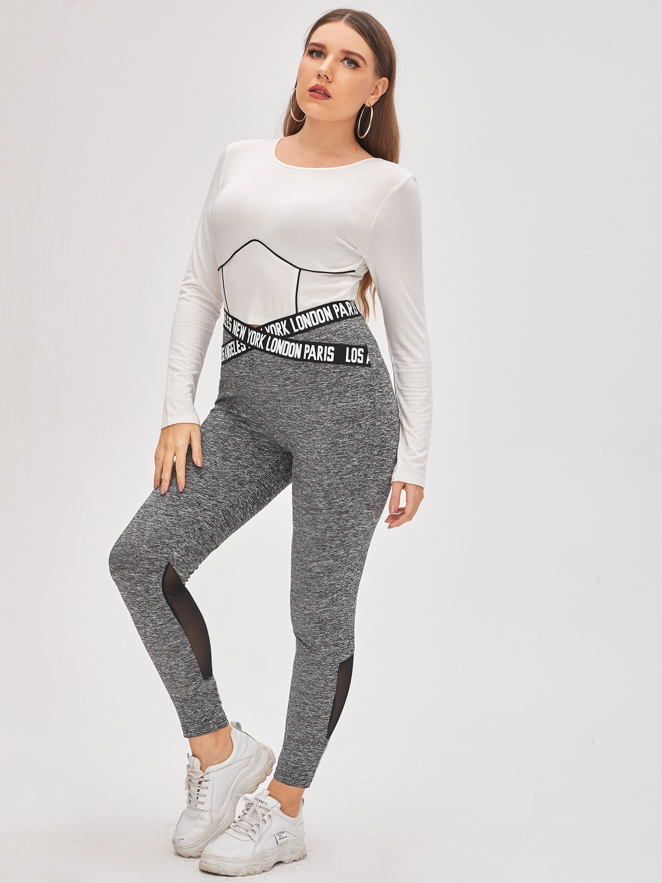 SHEIN Adolescent Fille Découpé 2 en 1 Élasticité Élevé T-Shirt De Sport