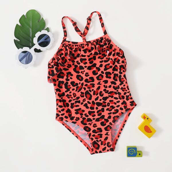 

Baby Girl Leopard Ruffle One Piece Swimsuit, Multicolor
