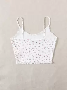 SHEIN EZwear Cottagecore Lettuce Trim Ditsy Floral Cami Top - White - View 2