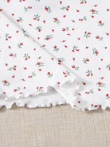 SHEIN EZwear Cottagecore Lettuce Trim Ditsy Floral Cami Top - White - View 3