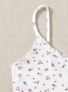 SHEIN EZwear Cottagecore Lettuce Trim Ditsy Floral Cami Top - White - View 4