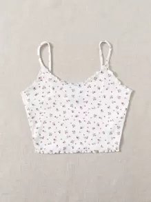 SHEIN EZwear Cottagecore Lettuce Trim Ditsy Floral Cami Top - White - View 5
