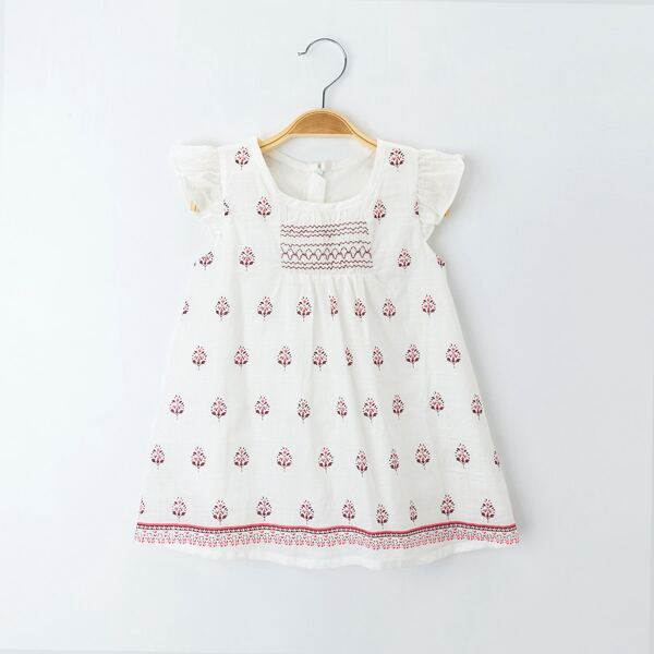 

Toddler Girls Ruffle Trim Floral Print Smock Dress, White