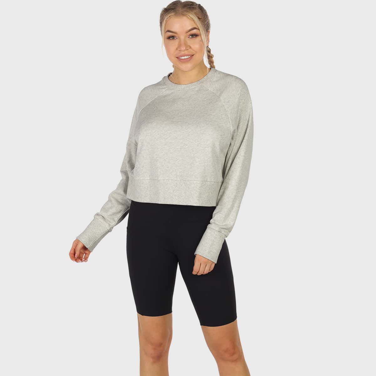 

Raglan Sleeve Marled Knit Sports Sweatshirt, Light grey
