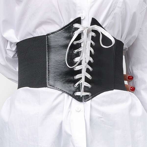 

Lace Up Wide Belt, Black