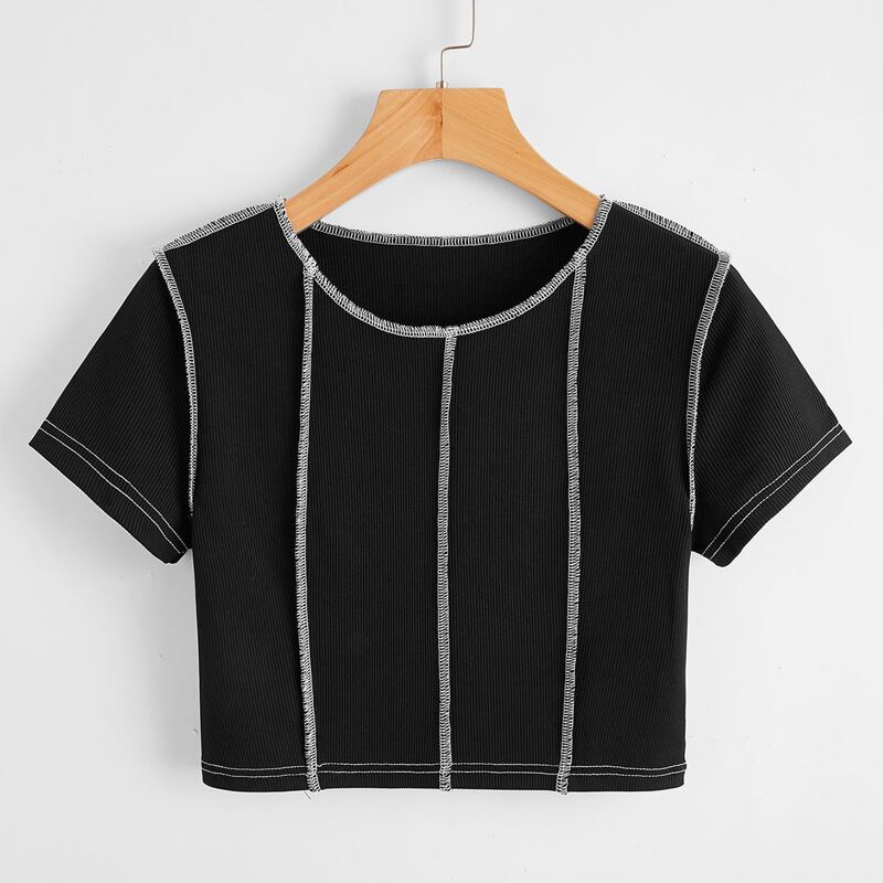 

Contrast Stitching Crop Tee, Black