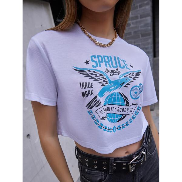 

Letter Graphic Crop Tee, White